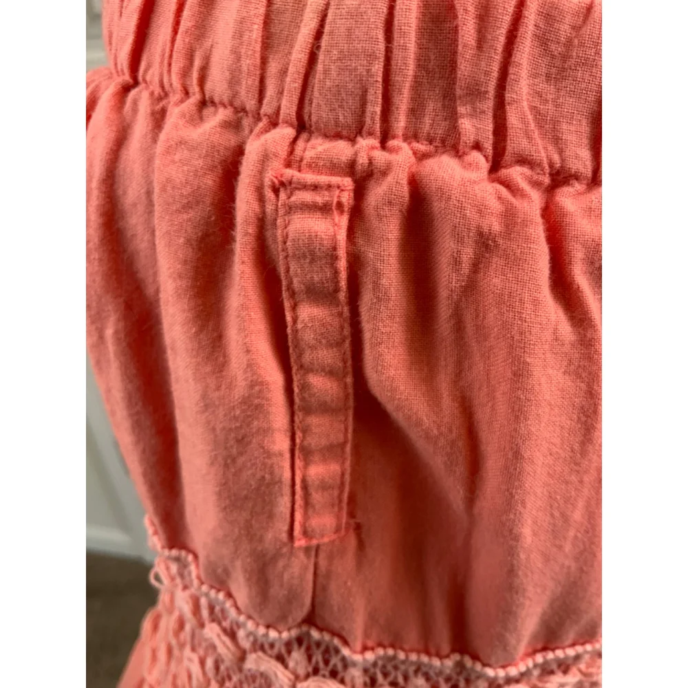 Eyeshadow Women's Tiered Midi Skirt Med Coral Elastic Waistband Boho Cottagecore